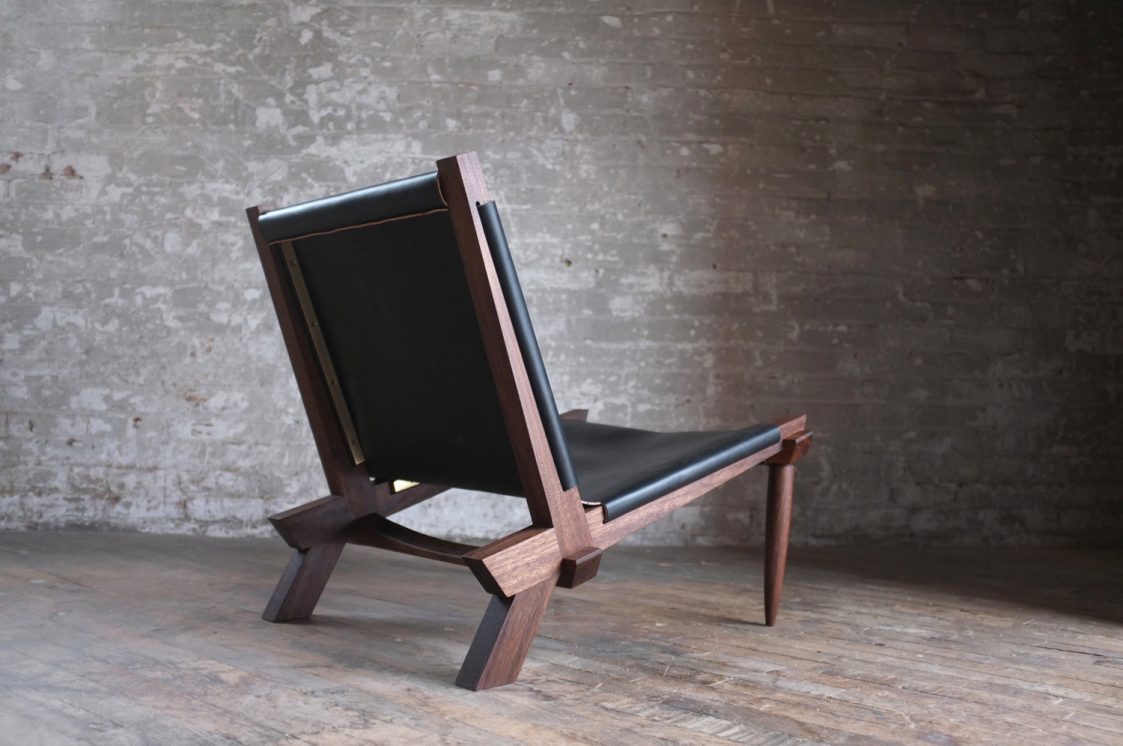 Michael Robbins Taza Lounge Chair Medium Brown Black Woven Bridle Leather Veg Chestnut Wooden Frame | ROOM Online